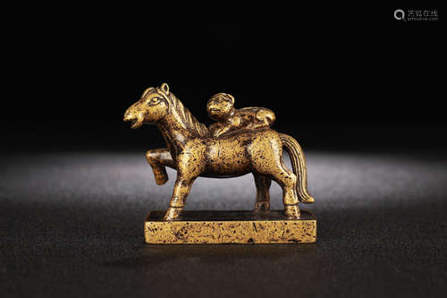 Chinese Gilt Bronze Monkey On Horse