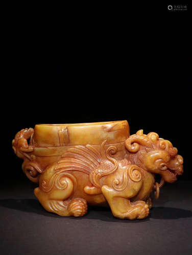 Chinese Yellow Soapstone Carved Beast Ornament