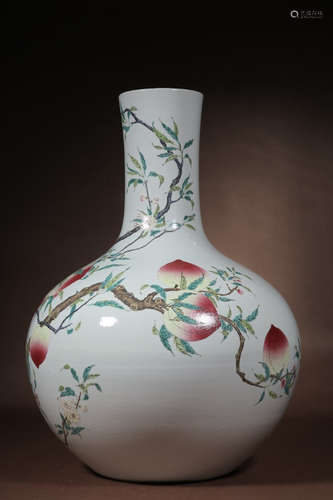 Chinese Famille Rose Nine Peach Bottle Vase