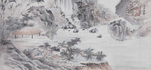 Chinese School Landscape Painting, Wu Xizeng Mark