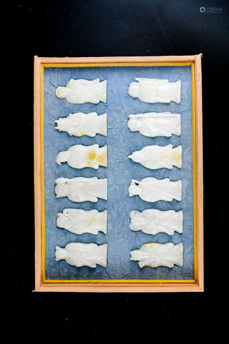 Chinese White Jade 12 Zodiac Belt Plaques