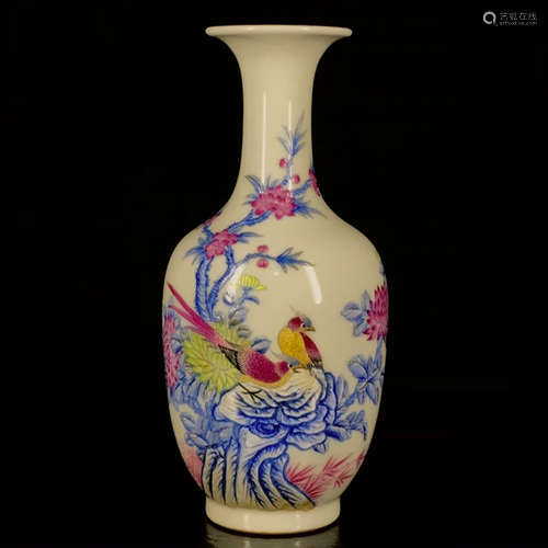 Chinese Famille Rose Porcelain Vase, Marked