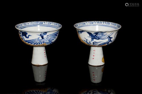 Chinese Blue White Porcelain Cup, Pair