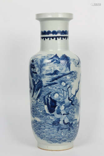 Chinese Blue White Porcelain Rouleau Vase