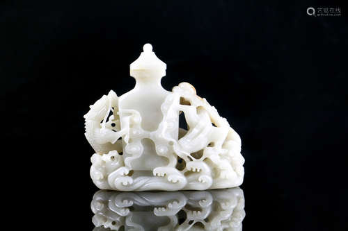 Chinese White Jade Dragon Vase