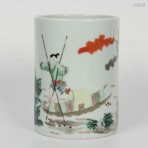 Chinese Famille Verte Porcelain Brush Pot