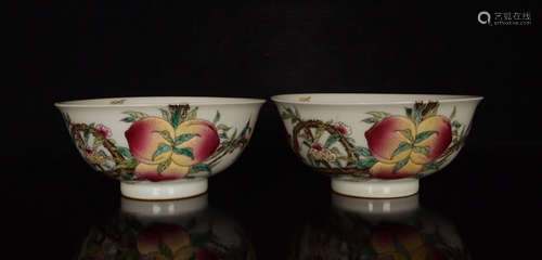 Chinese Famille Rose Nine Peach Porcelain Bowls