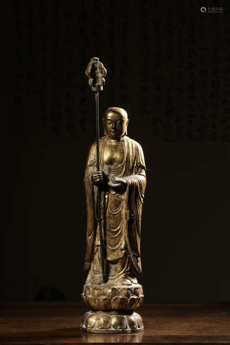 Chinese Lacquer Wood Figure Of Ksitigarbha