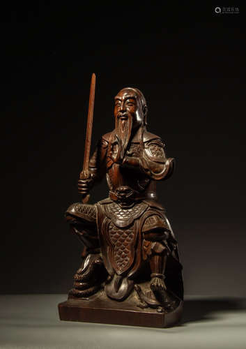 Chinese Hardwood Figure Of Guandi