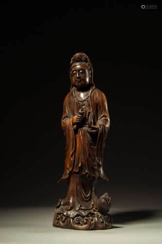 Chinese Hardwood Carved Standing Guanyin