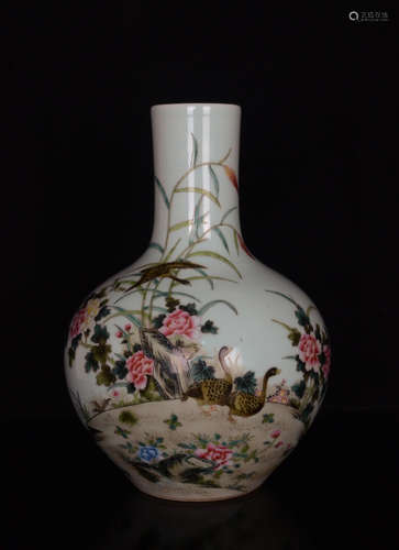 Chinese Famille Rose Porcelain Vase, Marked