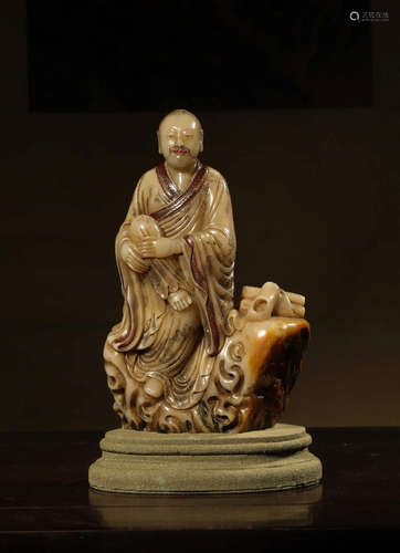 Chinese Soapstone Carved Figure Of Lohan