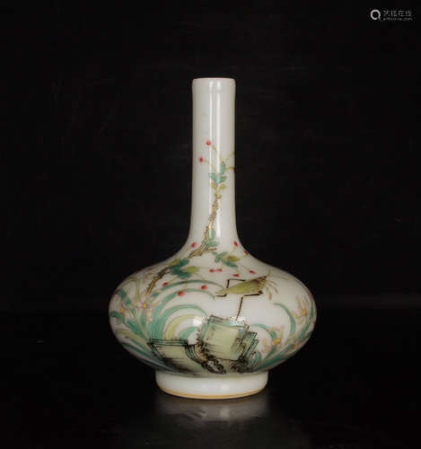 Chinese Famille Rose Porcelain Vase, Marked