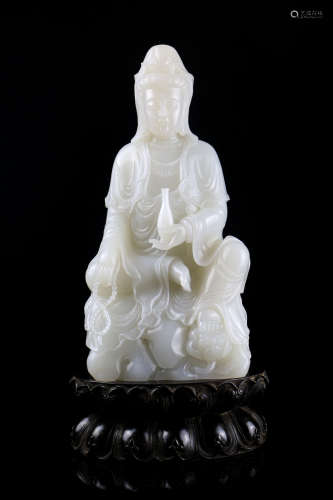 Chinese White Jade Seated Guanyin