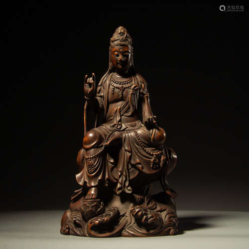 Chinese Hardwood Carved Seated Guanyin