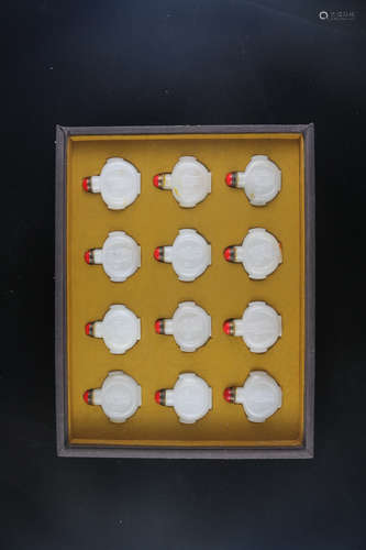 Chinese White Jade 12 Zodiac Snuff Bottle