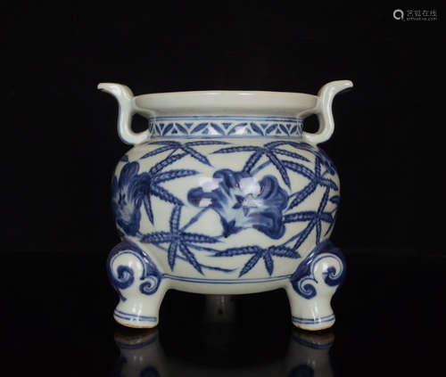 Chinese Blue White Porcelain Censer, Marked