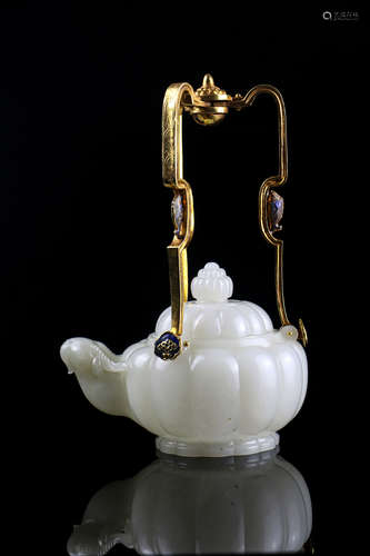 Chinese White Jade Sheep's Head Tea Pot