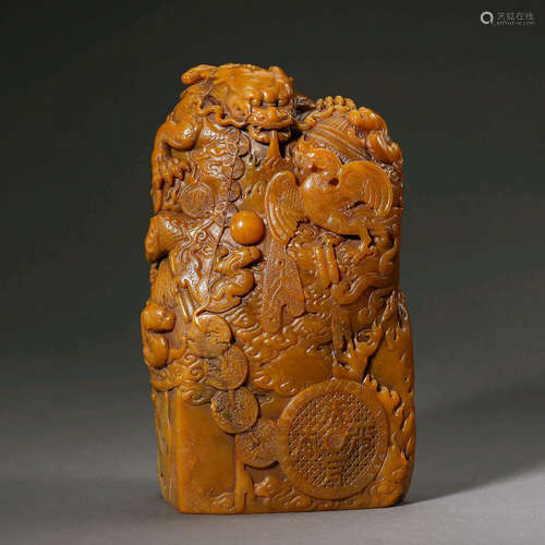 Chinese Yellow Soapstone Dragon Seal