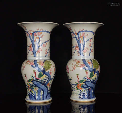 Chinese Doucai Porcelain Vases, Pair