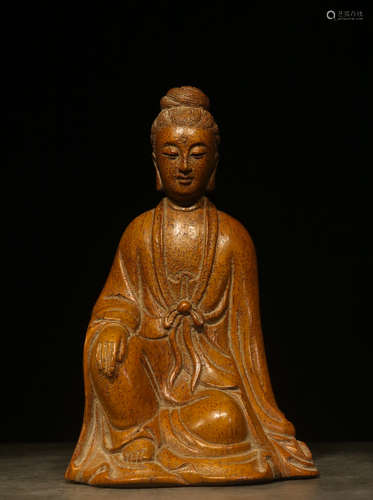 Chinese Bamboo Carved Seated Guanyin