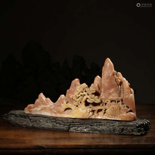 Chinese Soapstone Carved Landscape Boulder