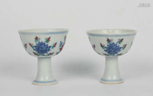 Chinese Doucai Porcelain Cups, Marked