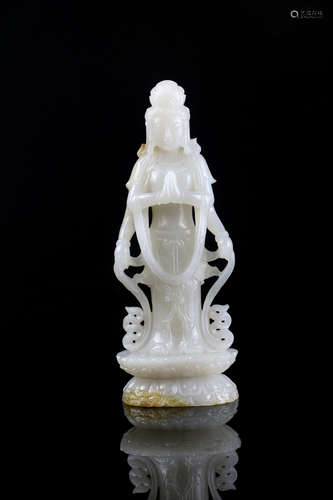 Chinese White Jade Standing Guanyin