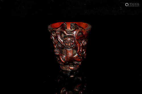 Chinese Hardwood Carved Cup