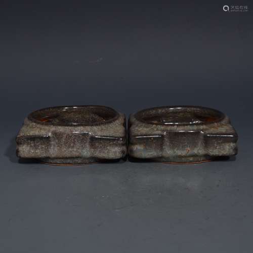 Pair Of Chinese Guan Kiln Porcelain Brush Washer