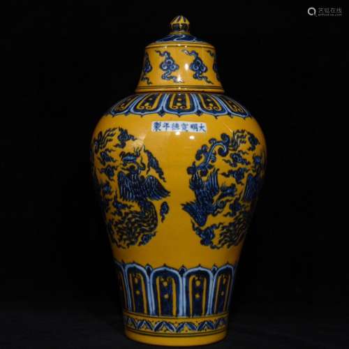 A Chinese Porcelain Blue&White Yellow Glazed Meiping Vase