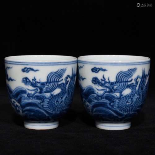 Pair Of Chinese Porcelain Blue&White Cups