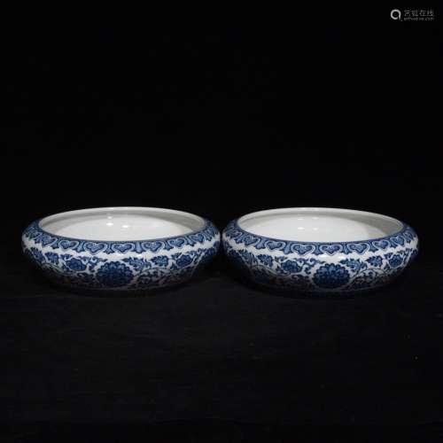 Pair Of Chinese Porcelain Blue&White Brush Washers