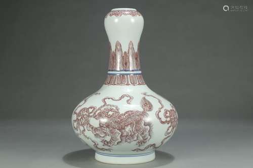 A Chinese Porcelain Blue&White Underglazed Red Garlic Vase With Marking