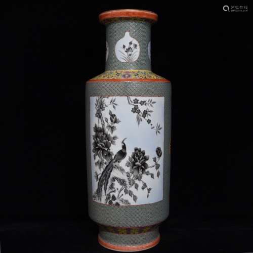 A Chinese Porcelain Famille Rose Ink-Painting Vase