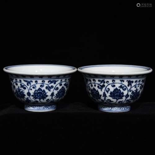 Pair Of Chinese Porcelain Blue&White Cups