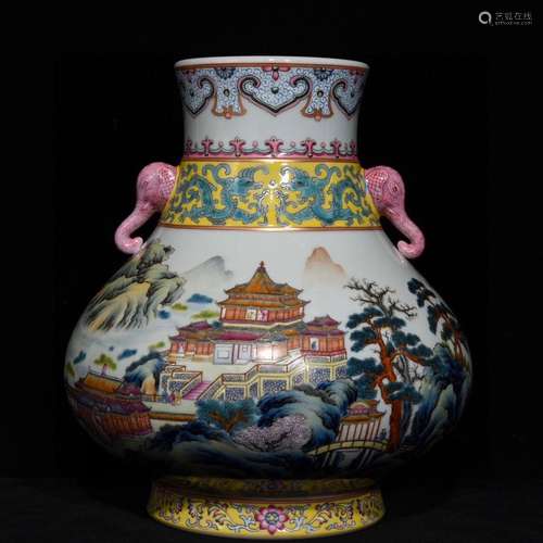 A Chinese Porcelain Famille Rose Zun Vase