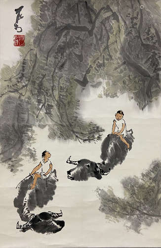 A Chinese Painting Of Bull&Figure, Li Keran Mar