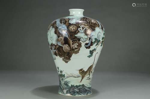 A Chinese Porcelain Famille Rose Meiping Vase With Marking