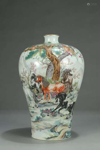 A Chinese Porcelain Famille Rose Meiping Vase With Marking