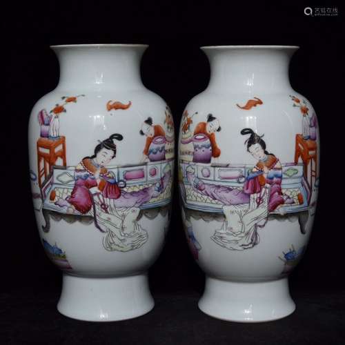 Pair Of Chinese Porcelain Famille Rose Vases