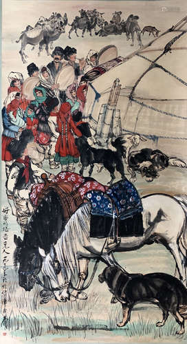 A Chinese Painting Of Figure-Story, Huang Zhou Mark