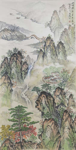 A Chinese Painting Of Landscape, Feng Chaoran Mark