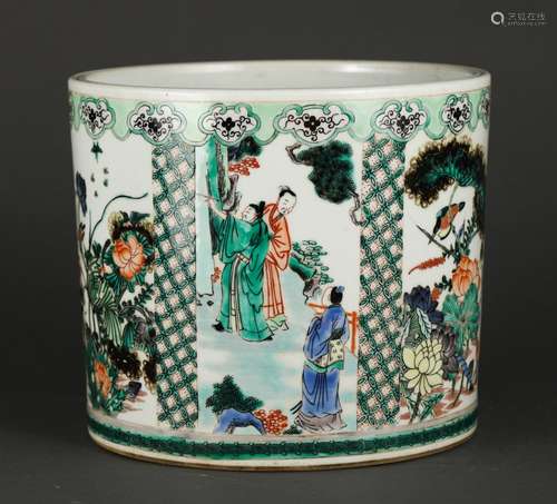 A Chinese Porcelain Famille Rose Brush Pot