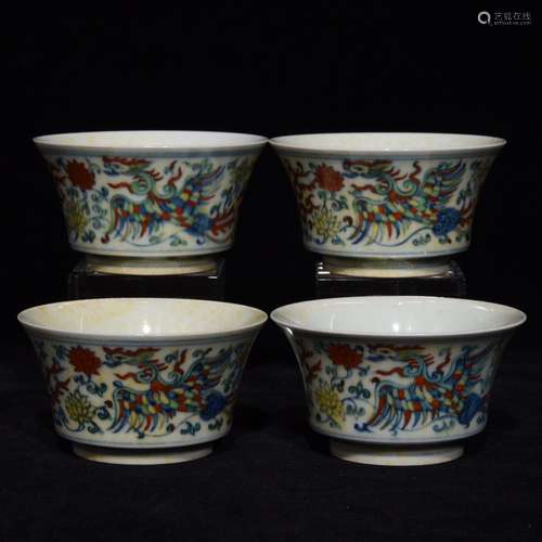 Set Of Chinese Porcelain Doucai Cups