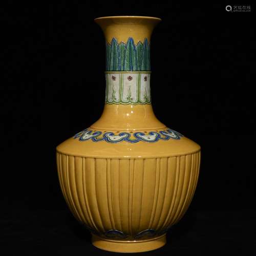 A Chinese Porcelain Yellow Glazed Three-Colored Vase