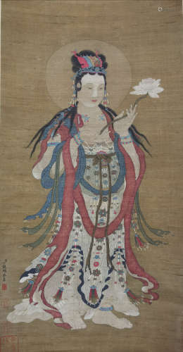 A Chinese Painting Of Buddha, Ding Guanpeng Mark