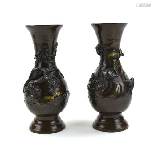 Pair of Japanese Bronze Vase, Meiji Period