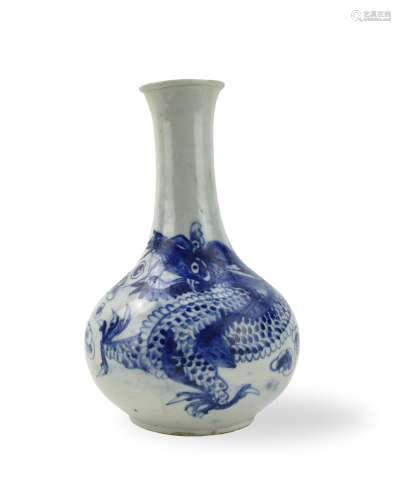 Korean Blue & White Dragon Vase ,19th C.