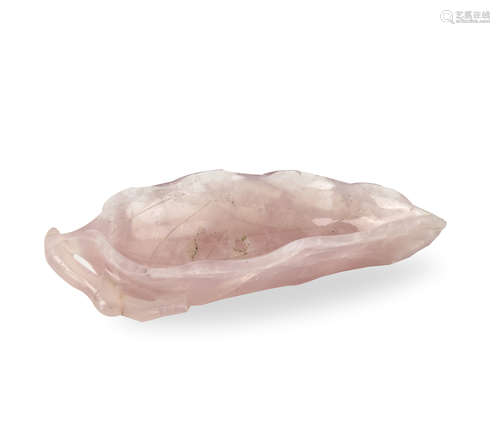 Chinese Pink Rose Quartz Leaf shaped Ink Tray